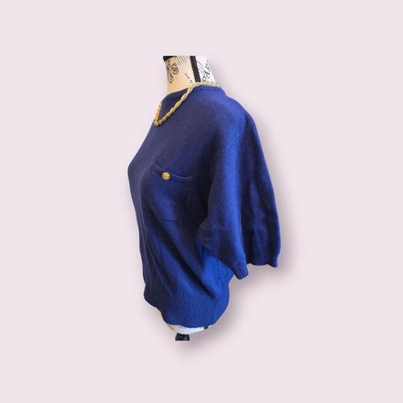 VINTAGE Liz Claiborne Navy Blue Lambswool/Angora Sweater - Picture 4 of 7